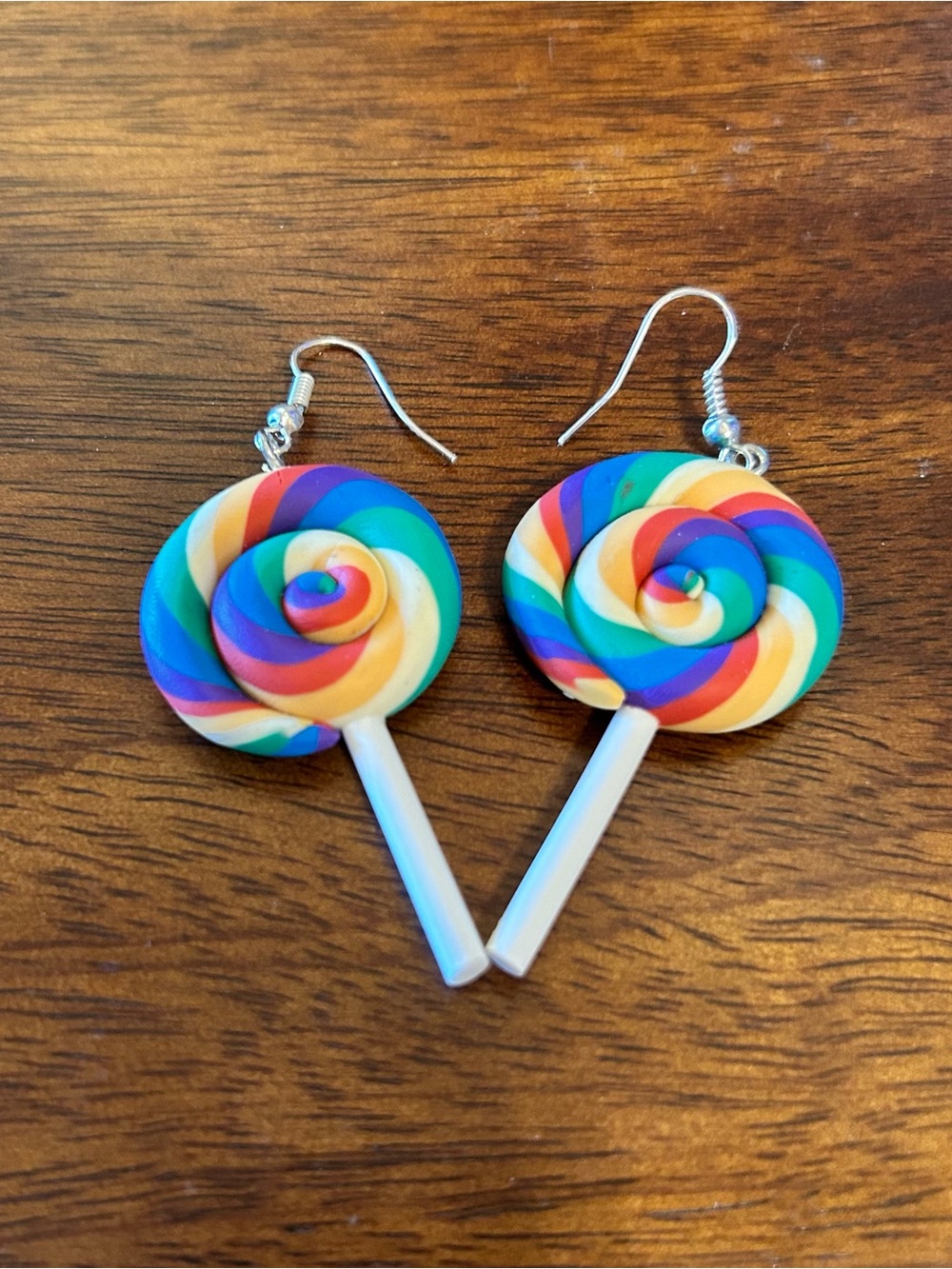 Rainbow Lollipop Swirl Dangle Earrings / Pride